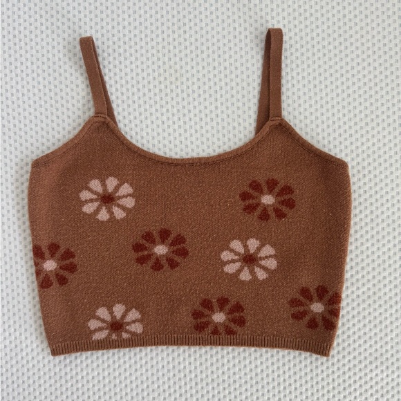 Altar’d State Retro Daisy Brown Tan Knit Strappy Crop Top size large - Picture 1 of 5